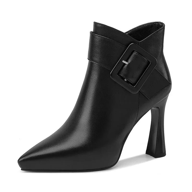 Vegan Leather Black Ankle Boots with Decorative Buckle – Stylish Footwear for All-Day Comfort 5