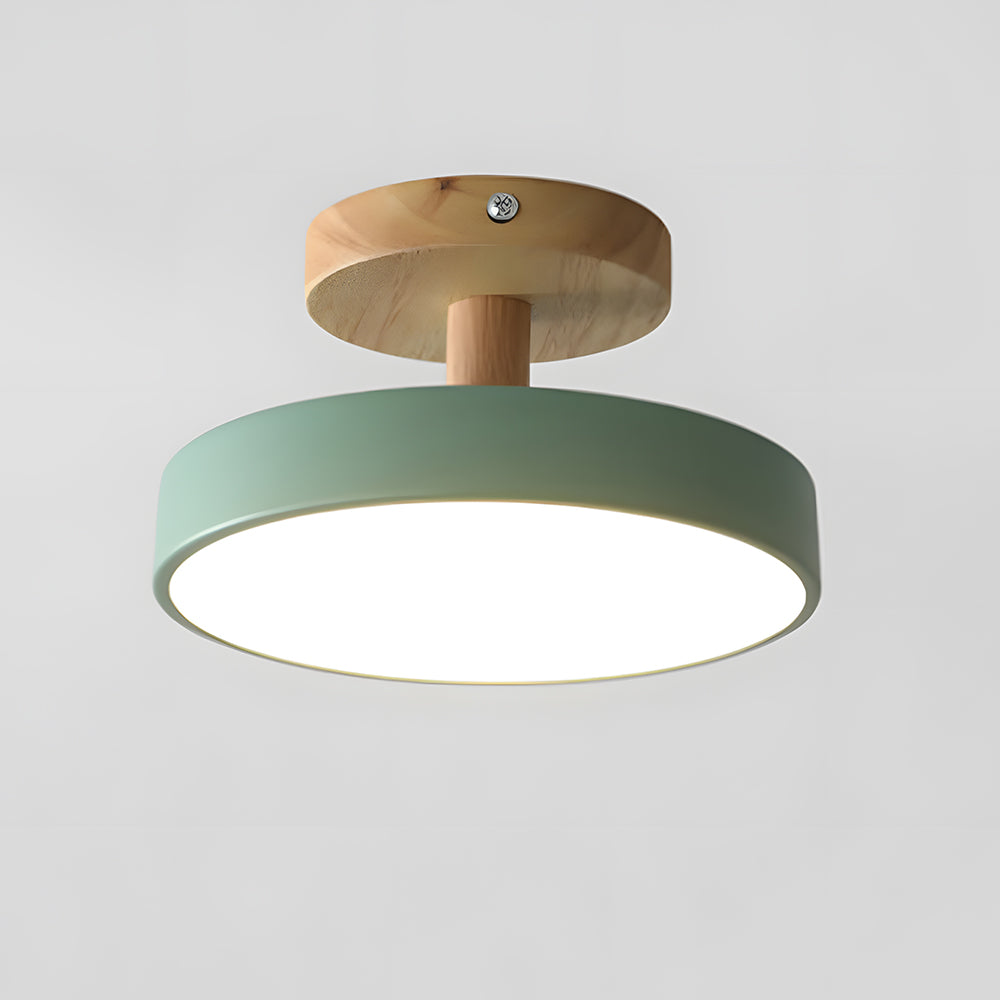 VerdantGlow | Stylish Compact LED Flush Ceiling Light with Wooden Base 0