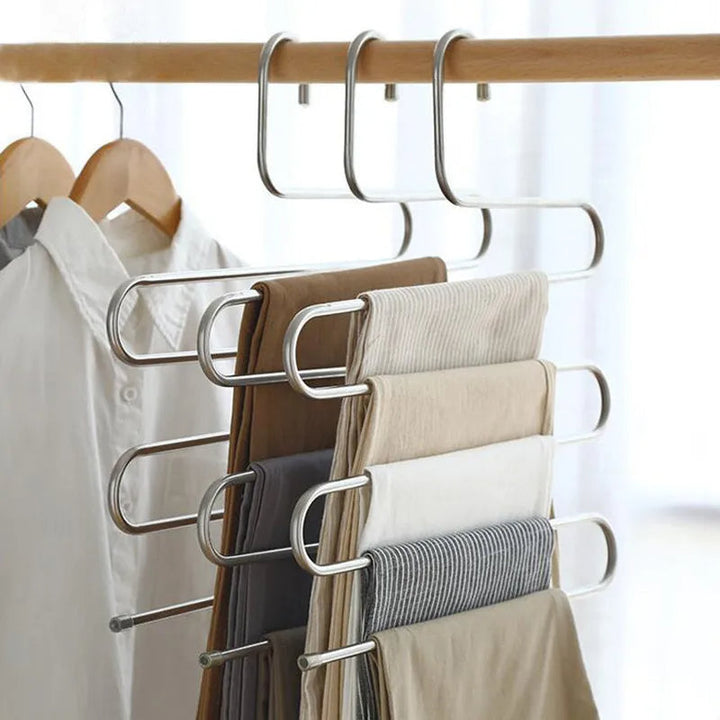 Versatile 5-Layer Stainless Steel S-Shaped Clothes Hanger – Maximize Closet Space for Neat Organization 0
