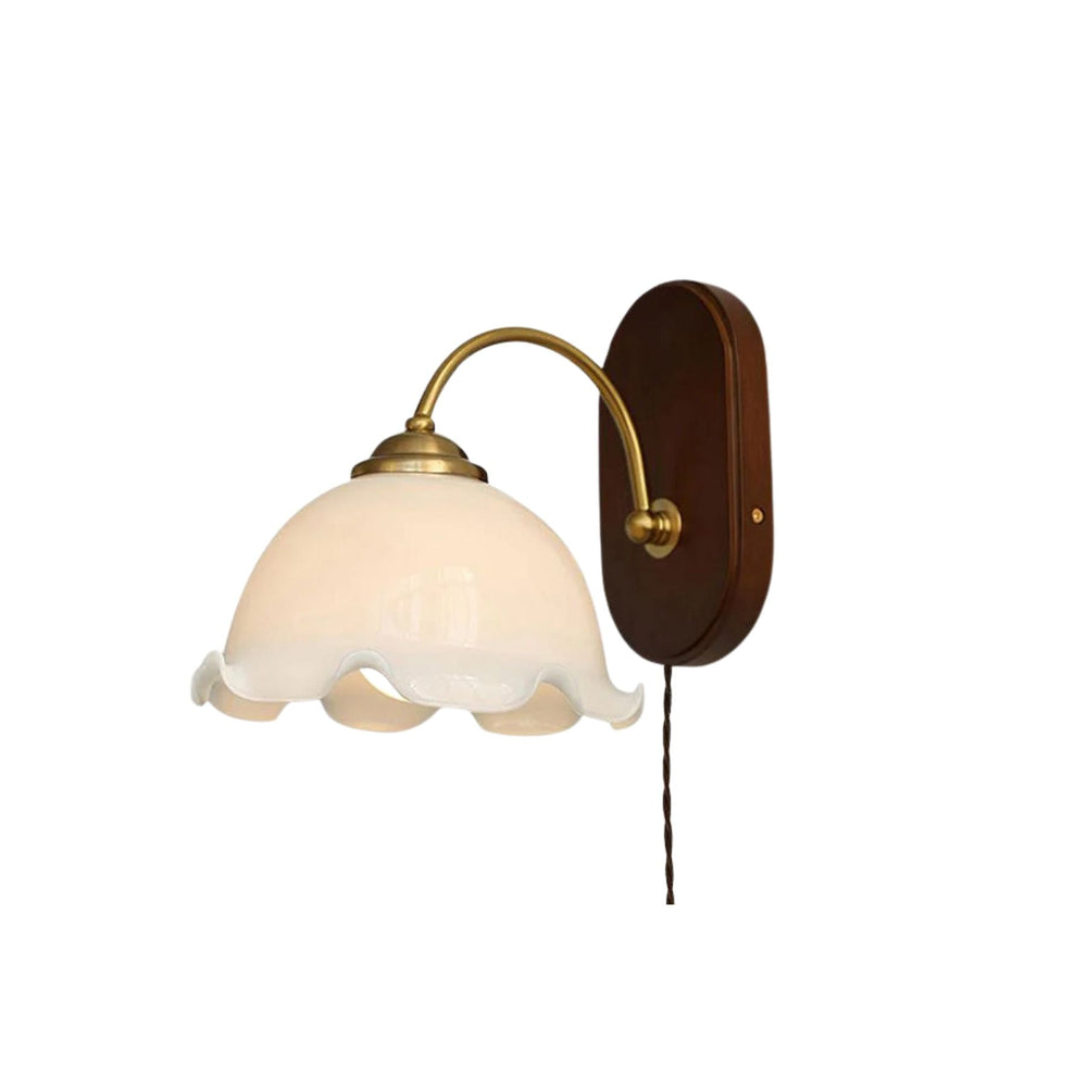VintageCharm | Elegant Classic Glass Wall Sconce with Walnut Base 1