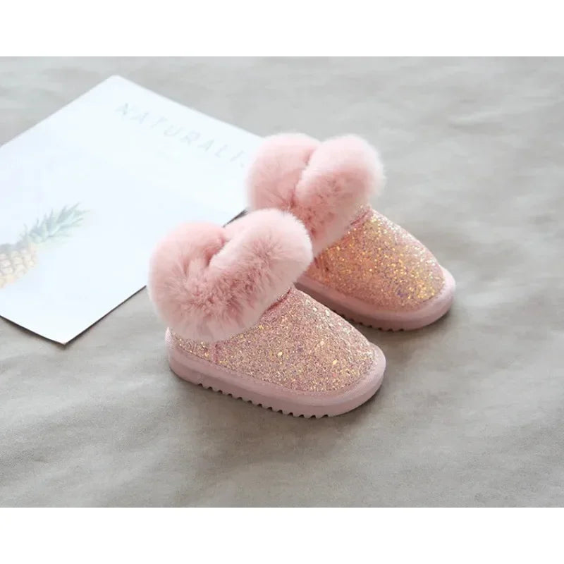 Warme Glitter Kinder Winterschoenen met Fleece Voering – Comfortabel en Stijlvol in Roze, Maten 25-30 0