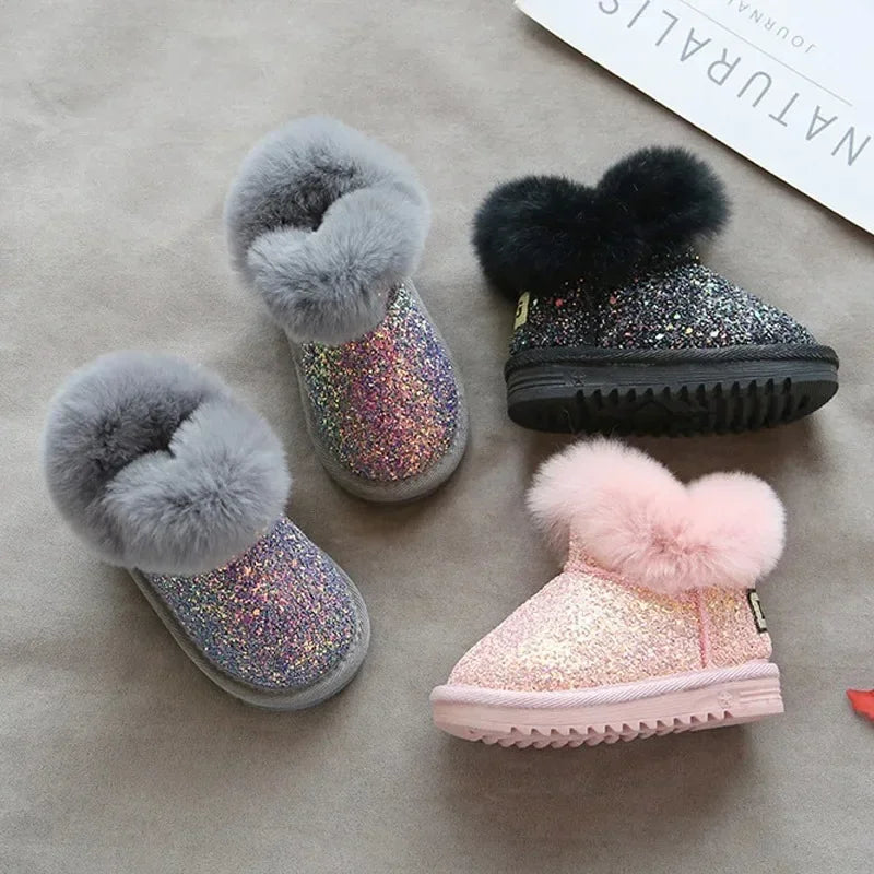 Warme Glitter Kinder Winterschoenen met Fleece Voering – Comfortabel en Stijlvol in Roze, Maten 25-30 1