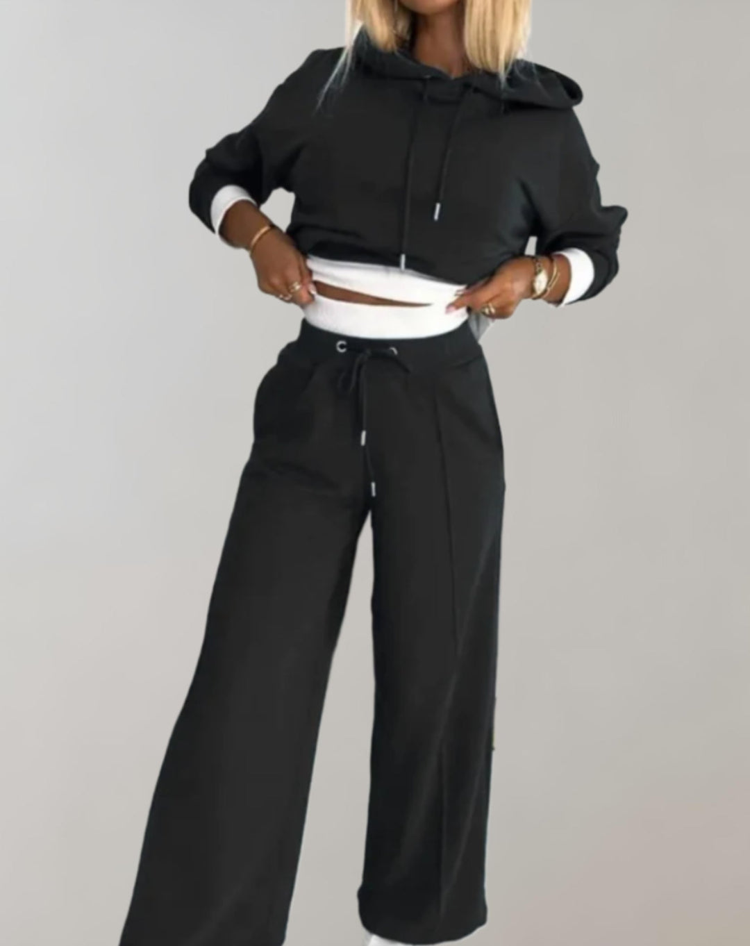 Women's 2-Piece Hoodie Tracksuit Set with Wide-Leg Trousers 0