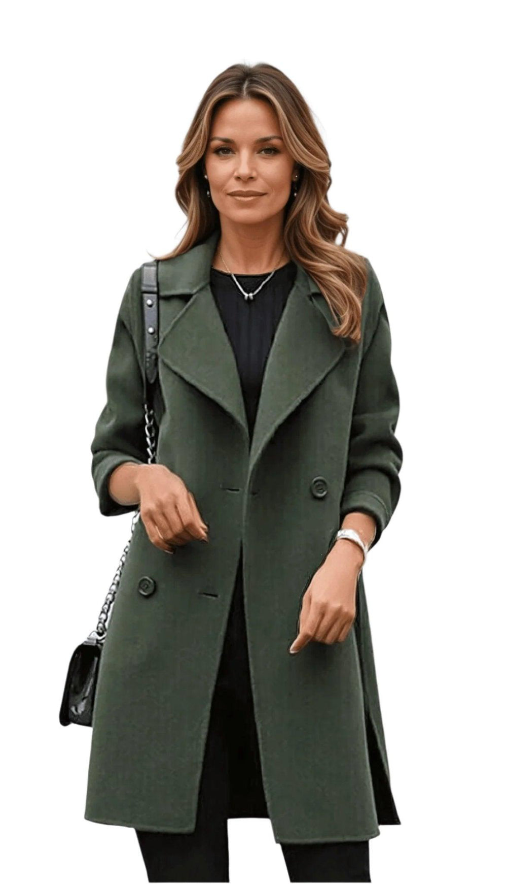 Women's Double-Breasted Trench Coat with Notched Lapel 1