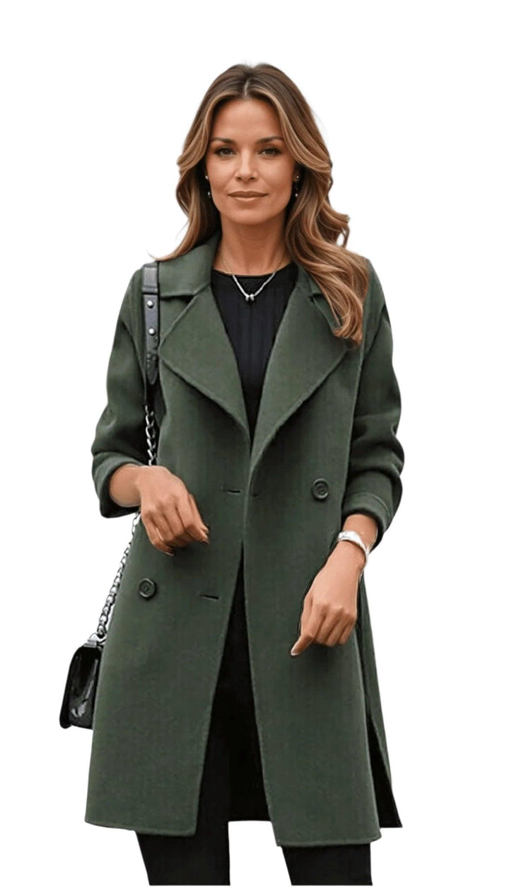 Women's Double-Breasted Trench Coat with Notched Lapel 1