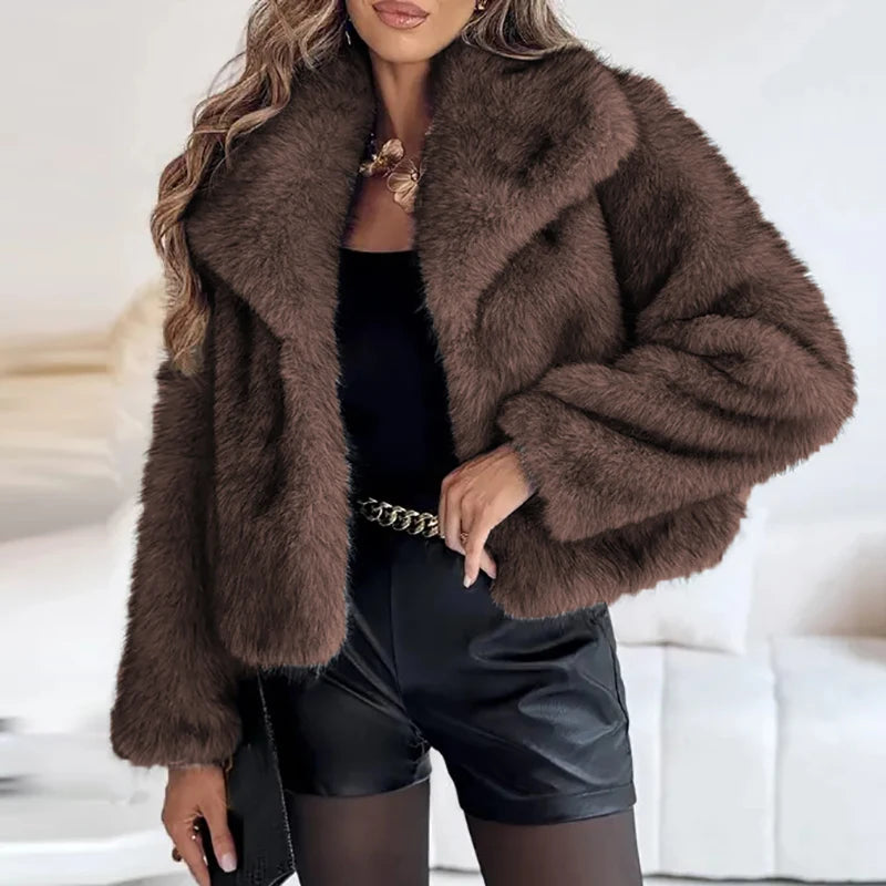 Women's Faux Fur Short Jacket - Warm Lightweight Winter Coat for High Street Fashion 4