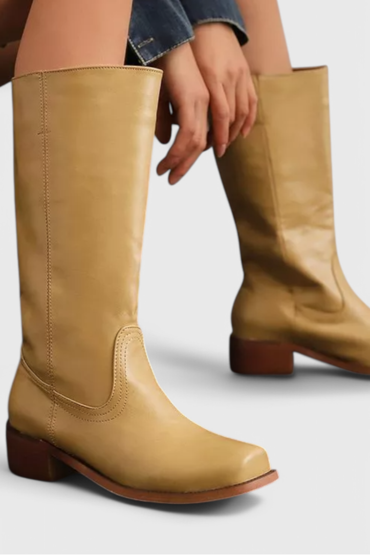 Women's Knee High Boots with Stacked Heel and Classic Round Toe 1