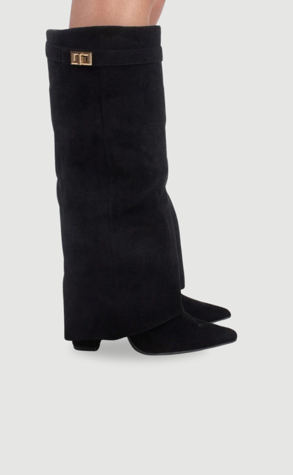Women's Knee High Boots with Wide Flare Top and Block Heel 1