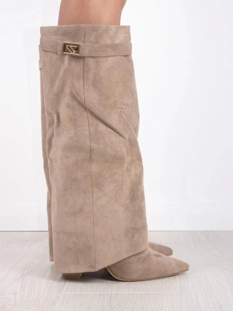 Women's Knee High Boots with Wide Flare Top and Block Heel 10
