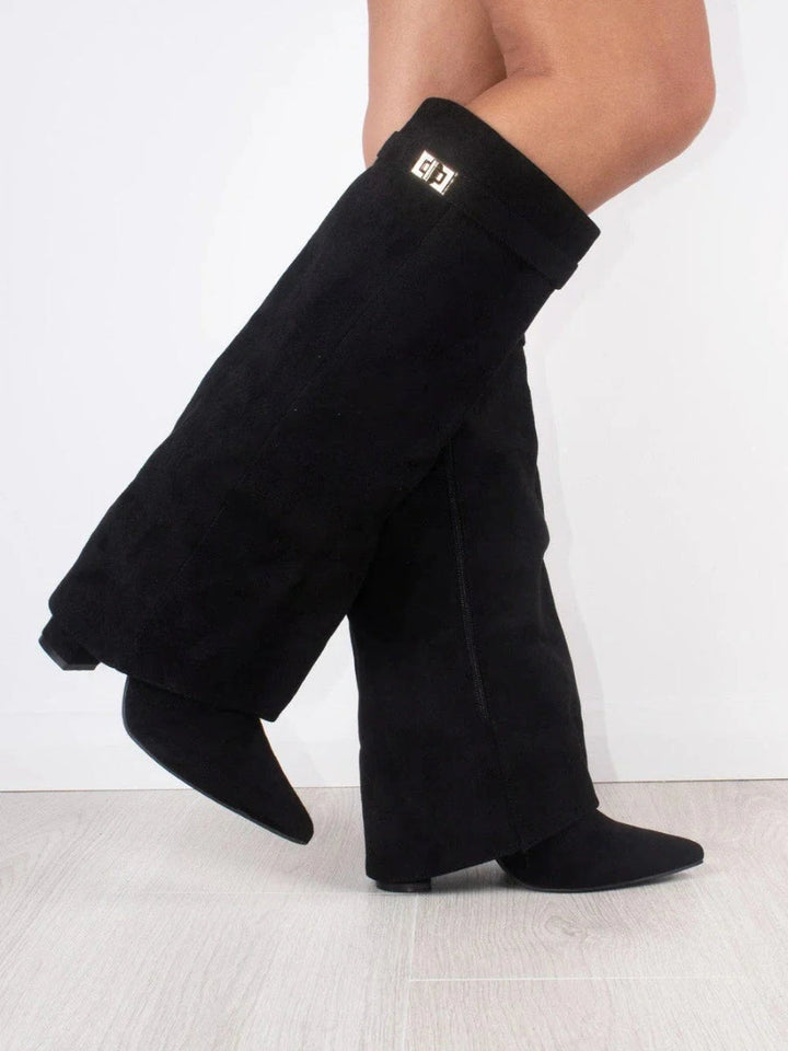Women's Knee High Boots with Wide Flare Top and Block Heel 3