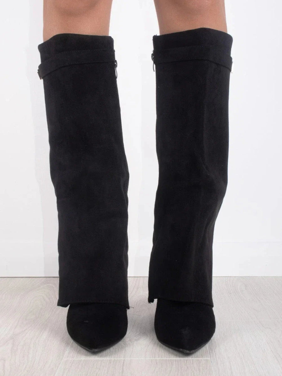 Women's Knee High Boots with Wide Flare Top and Block Heel 4