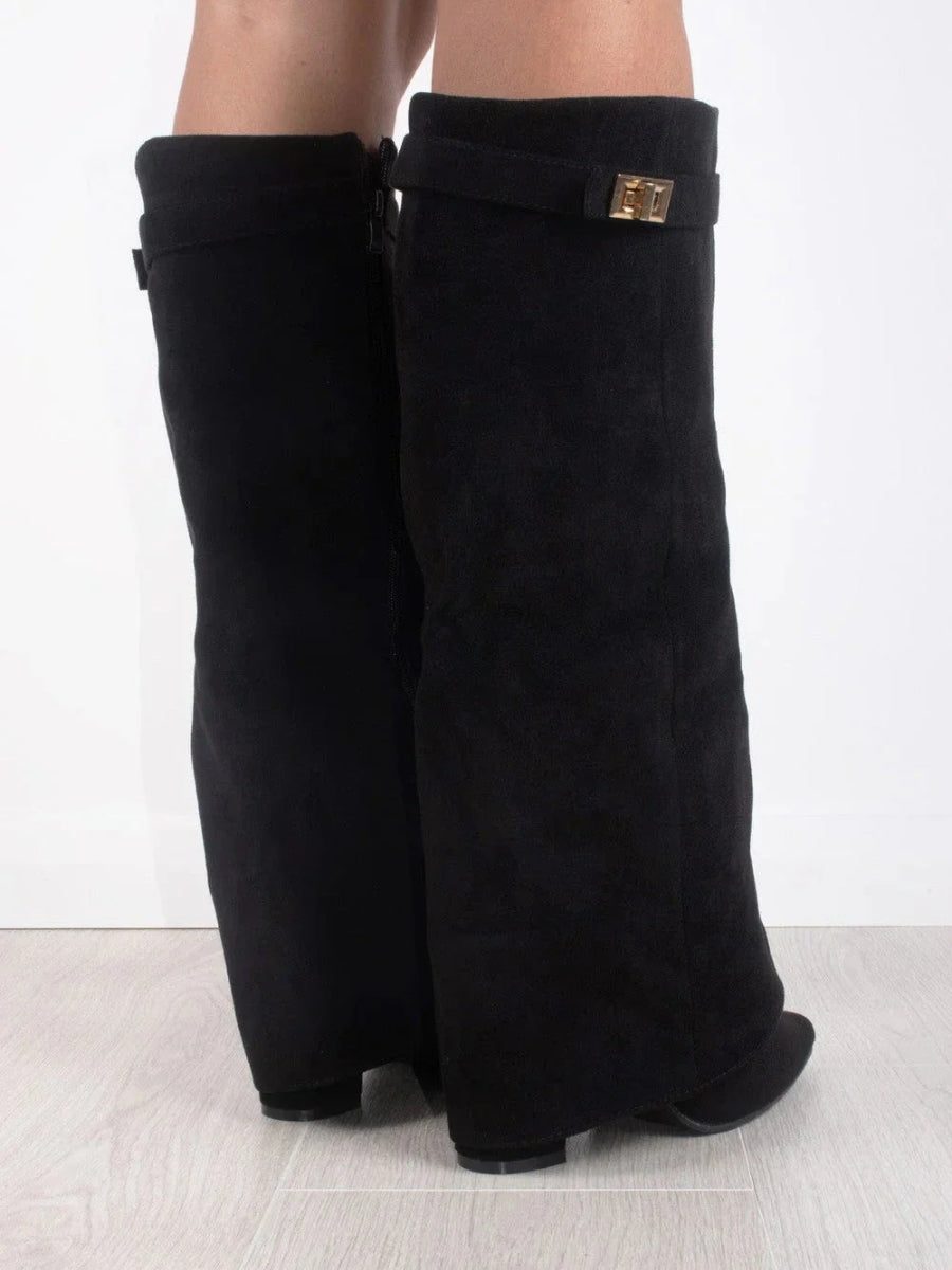 Women's Knee High Boots with Wide Flare Top and Block Heel 5