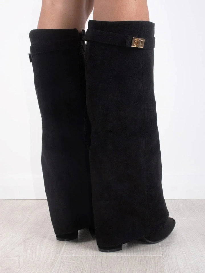 Women's Knee High Boots with Wide Flare Top and Block Heel 5