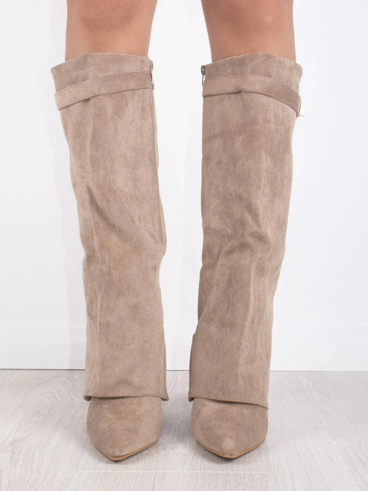 Women's Knee High Boots with Wide Flare Top and Block Heel 7