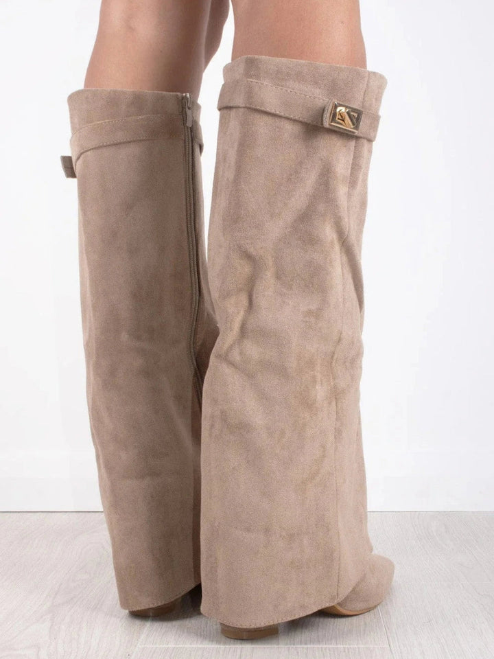 Women's Knee High Boots with Wide Flare Top and Block Heel 8