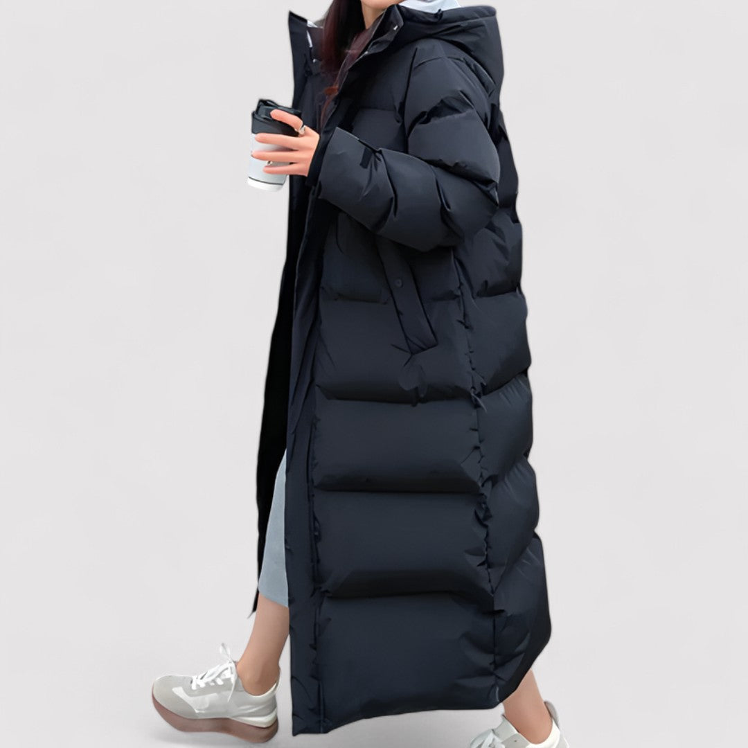 Women's Long Black Waterproof Hooded Puffer Parka Jacket 1