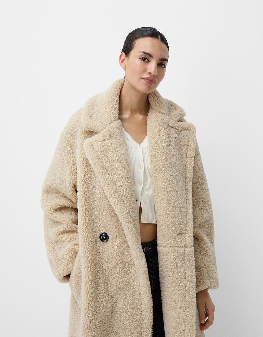 Women’s Long Oversized Teddy Coat – Double-Breasted Faux Fur Outerwear for Cold Weather Comfort 1