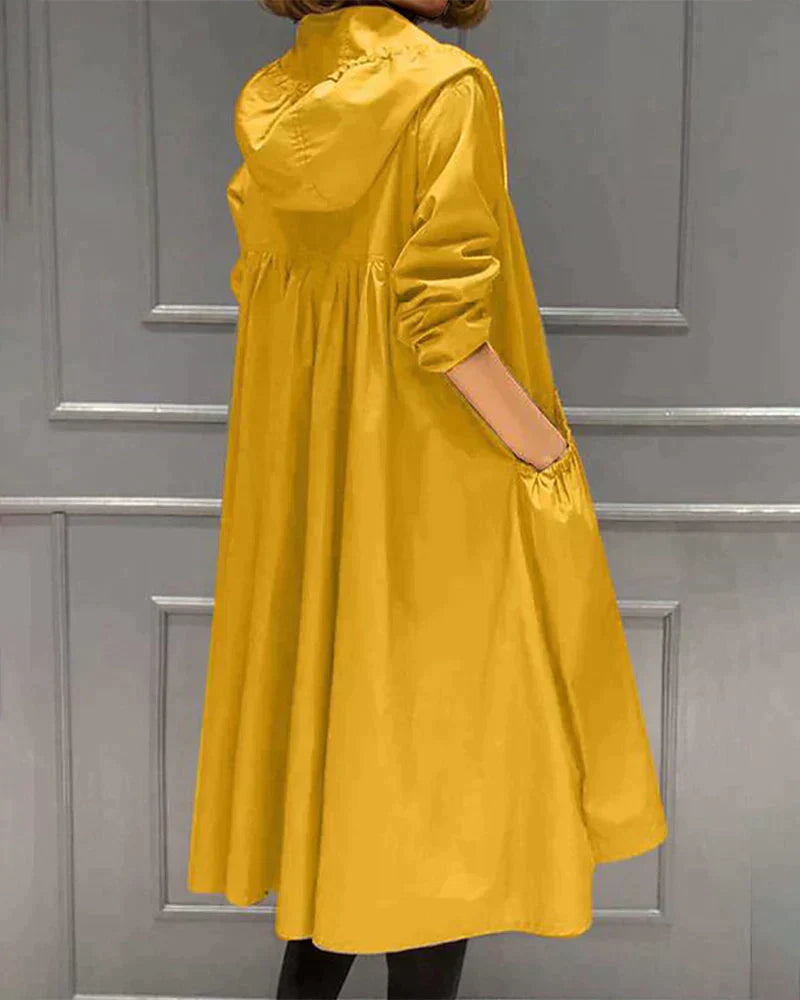 Women's Long Waterproof Weatherproof Hooded Raincoat with Zip 4