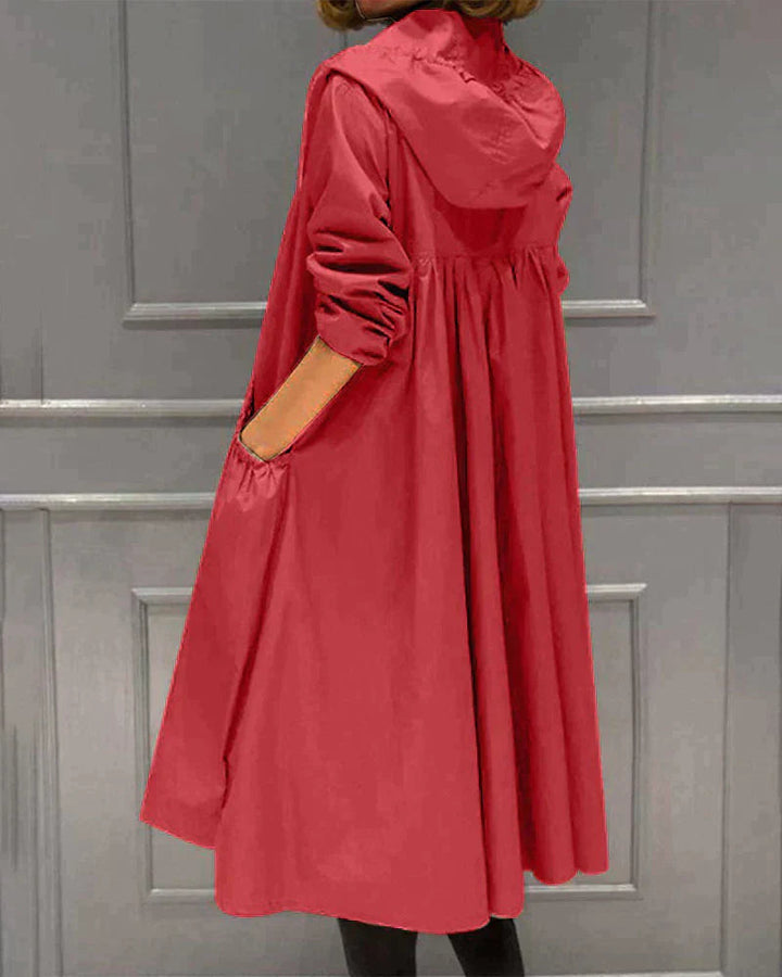 Women's Long Waterproof Weatherproof Hooded Raincoat with Zip 5