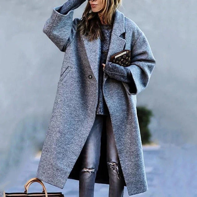 Women’s Oversized Longline Wool Blend Coat – Classic Notched Lapel Stylish Winter Jacket 0