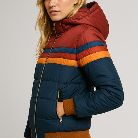 Women’s Waterproof Puffer Jacket – Colorblock Hooded Winter Coat 5