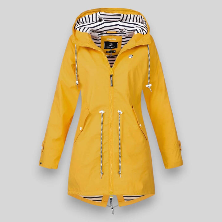 Women's Waterproof Rain Jacket with Drawcord Waist and Hooded Zip 1