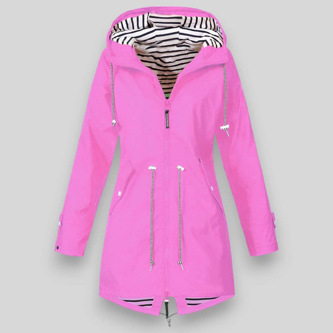 Women's Waterproof Rain Jacket with Drawcord Waist and Hooded Zip 3