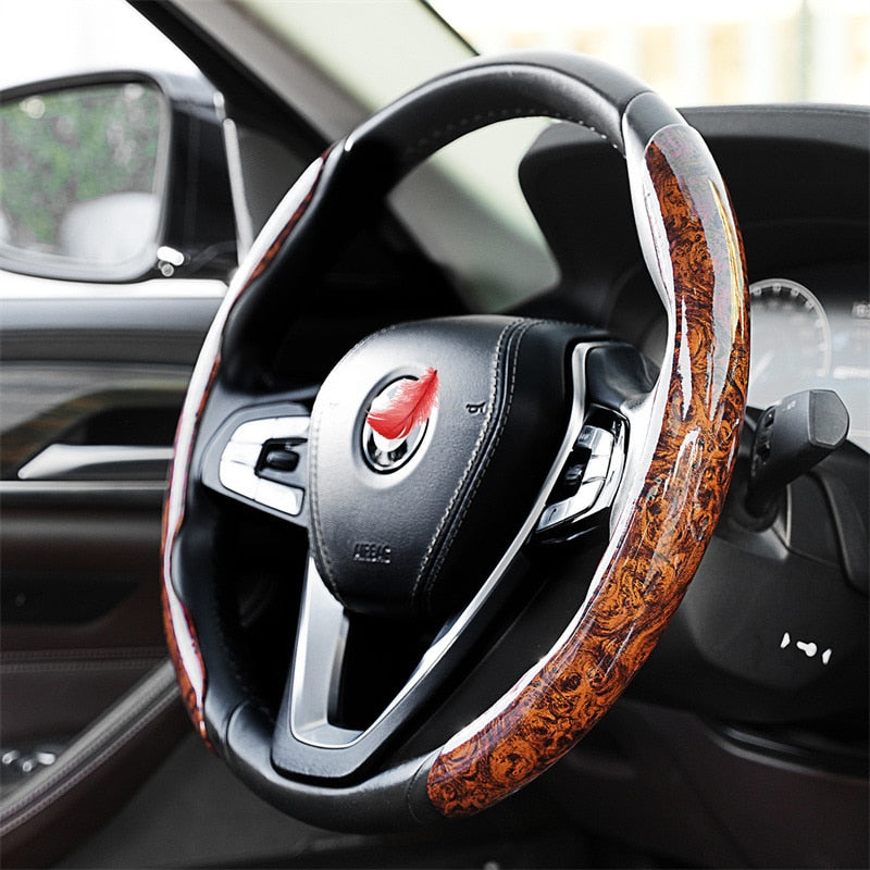 WoodGrain Luxe | Stylish Non-Slip Universal Steering Wheel Cover 4