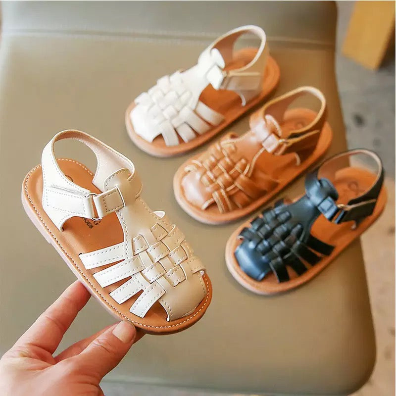 Woven Children's Sandals, Lightweight Breathable Design, Anti-Slip Sole, Adjustable Velcro Closure, Size 21-29 1