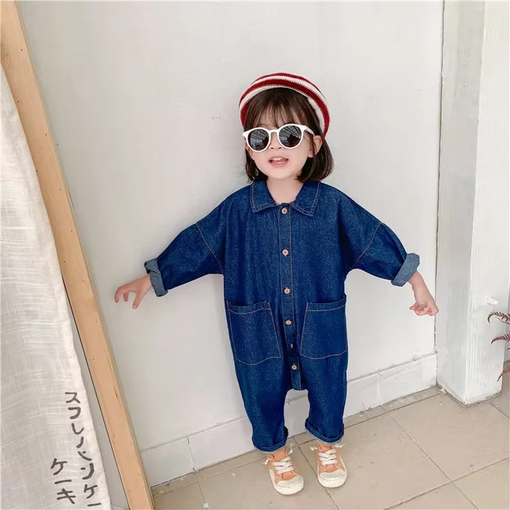 Unisex Denim Overalls for Kids Ages 0-4 Light Blue Breathable Cotton