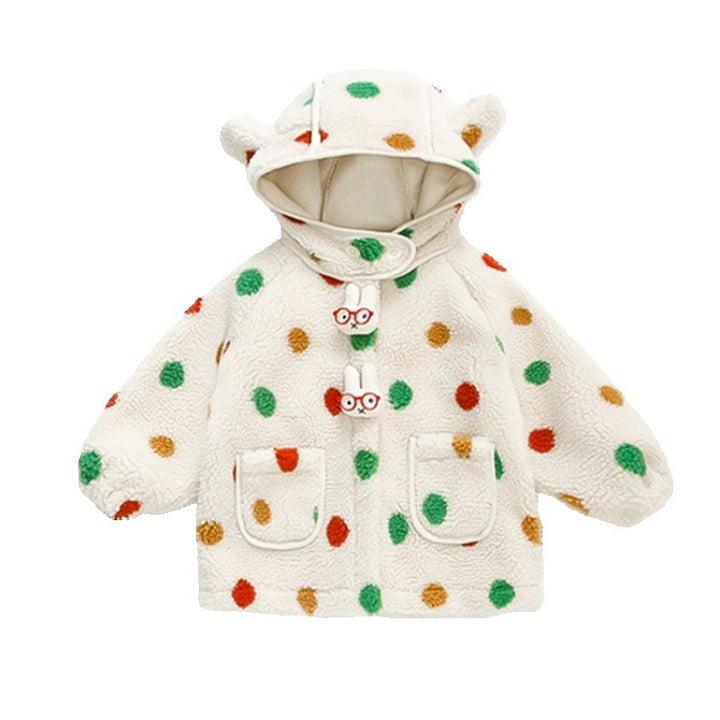 Baby Girl Jacket Cartoon Dinosaur Soft Lambswool Coat for 1-9 Years