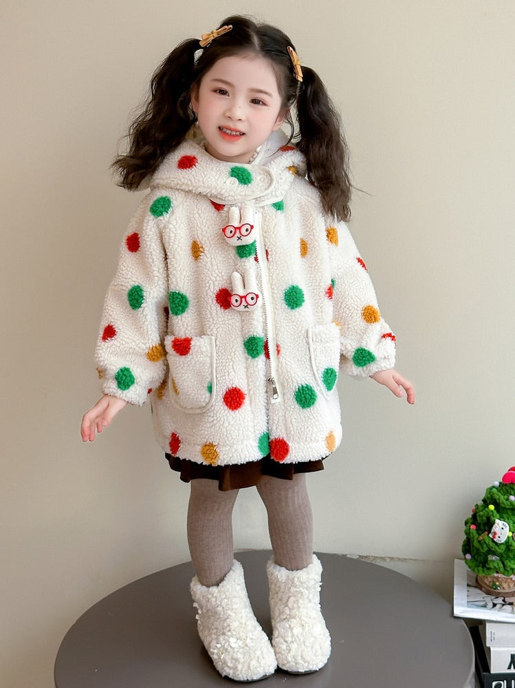 Baby Girl Jacket Cartoon Dinosaur Soft Lambswool Coat for 1-9 Years