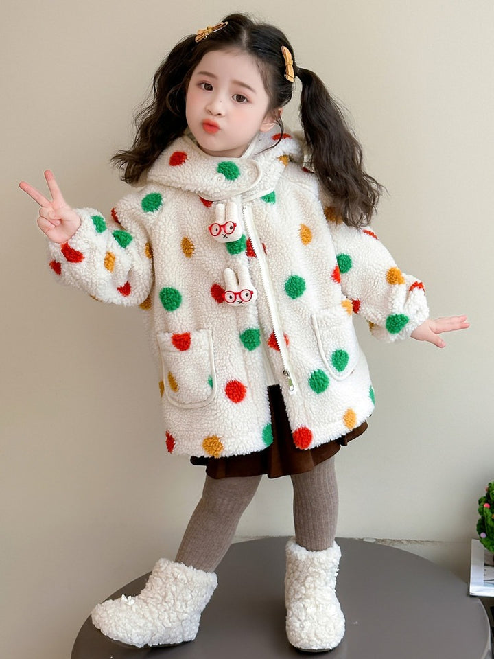 Baby Girl Jacket Cartoon Dinosaur Soft Lambswool Coat for 1-9 Years