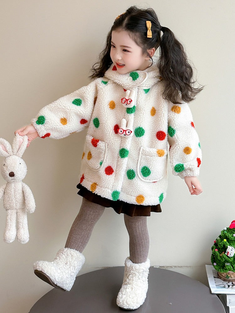 Baby Girl Jacket Cartoon Dinosaur Soft Lambswool Coat for 1-9 Years
