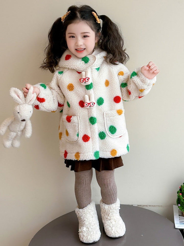 Baby Girl Jacket Cartoon Dinosaur Soft Lambswool Coat for 1-9 Years