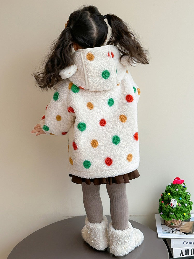 Baby Girl Jacket Cartoon Dinosaur Soft Lambswool Coat for 1-9 Years