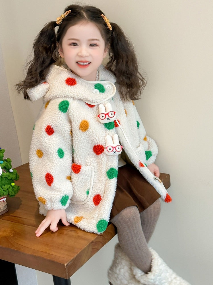 Baby Girl Jacket Cartoon Dinosaur Soft Lambswool Coat for 1-9 Years