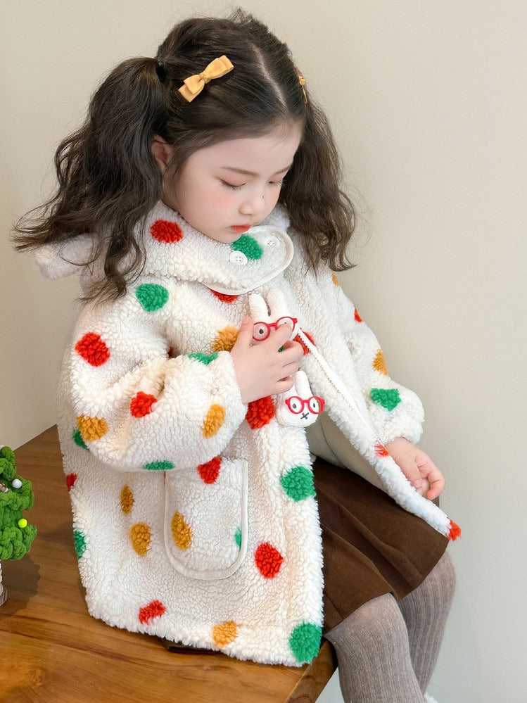 Baby Girl Jacket Cartoon Dinosaur Soft Lambswool Coat for 1-9 Years