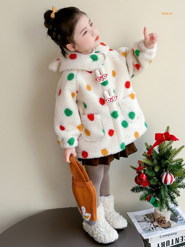 Baby Girl Jacket Cartoon Dinosaur Soft Lambswool Coat for 1-9 Years