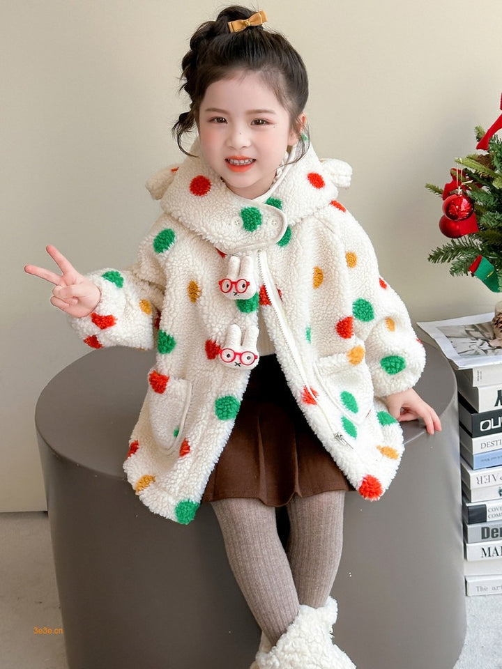 Baby Girl Jacket Cartoon Dinosaur Soft Lambswool Coat for 1-9 Years