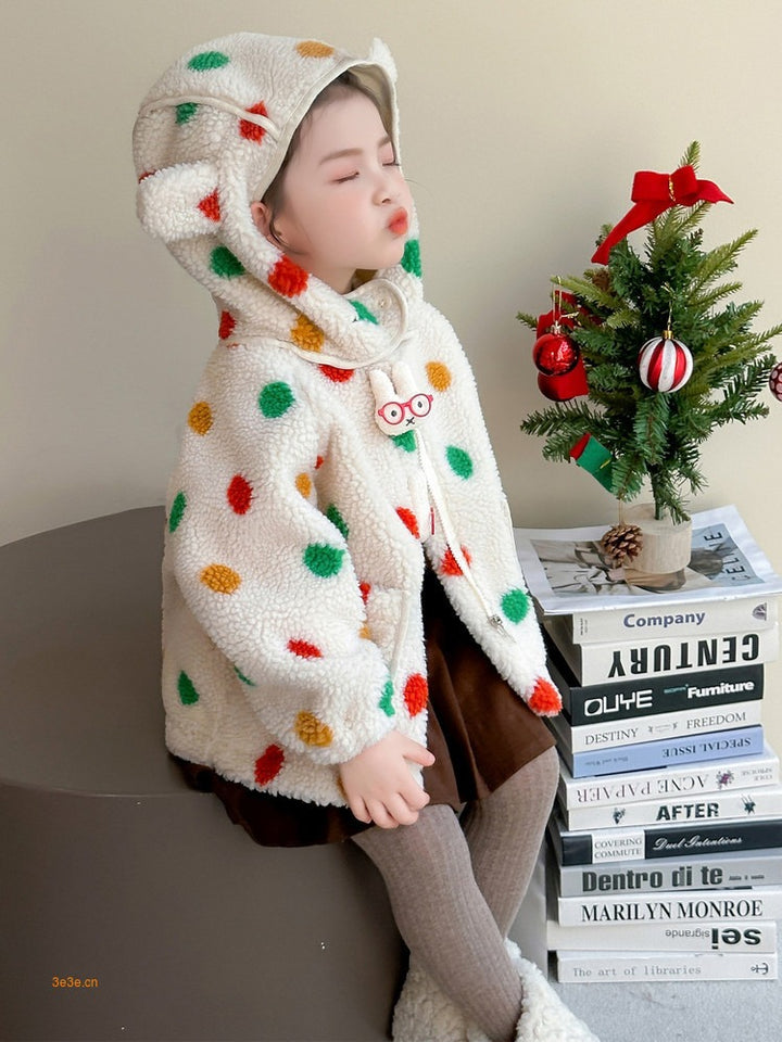 Baby Girl Jacket Cartoon Dinosaur Soft Lambswool Coat for 1-9 Years