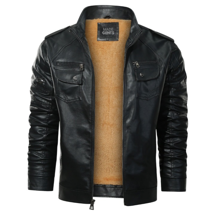 Made Gents | LEATHER (PU) FLEECE BIKER| JACKET