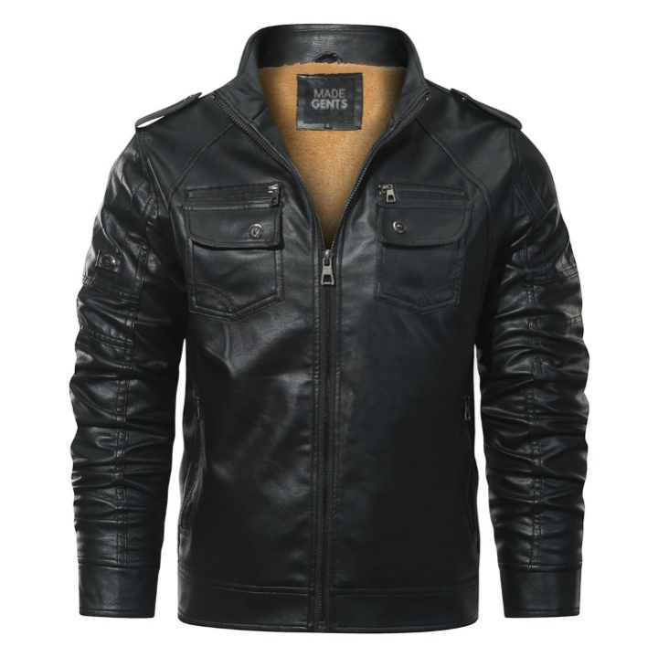 Made Gents | LEATHER (PU) FLEECE BIKER| JACKET